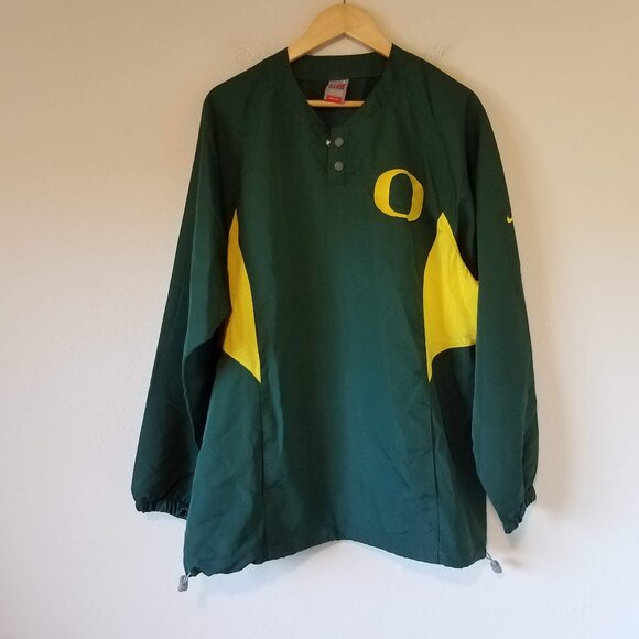 NIKE DRI-FIT Team Oregon Ducks Mens Large L Windbreaker Snap Button Jacket Green - Picture 1 of 11
